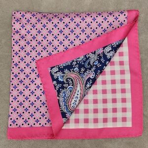 Cremieux Pocket Square 4 Panels Pink Blue 100% Silk Foulard Pochette New $35